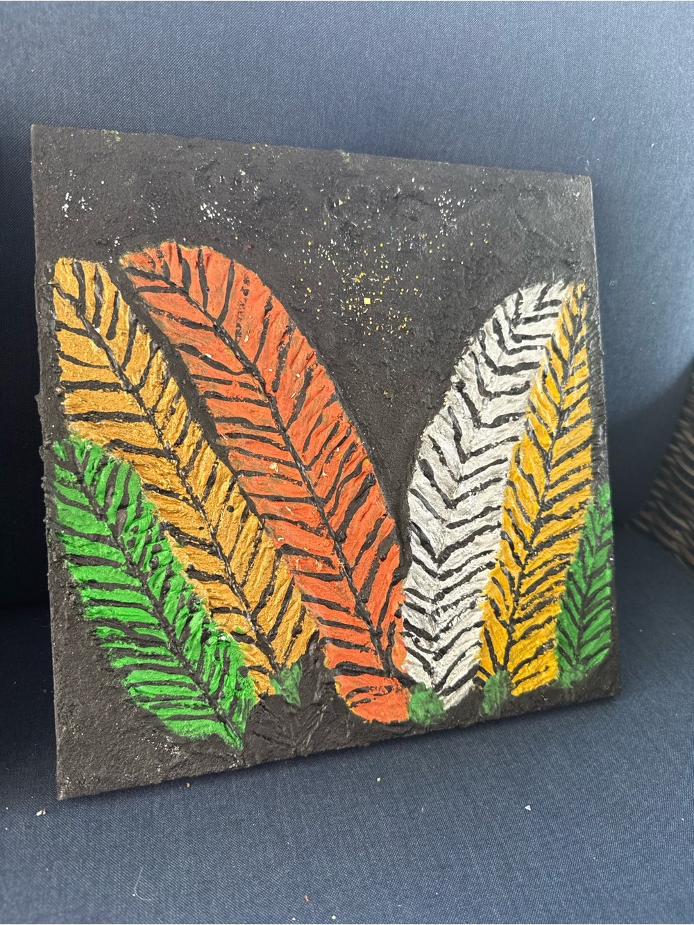 Textured Feather Canvas Art - Green, Orange, Yellow, White